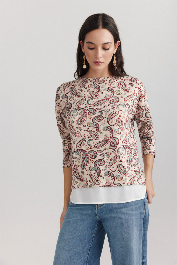 Springfield Printed two-material long sleeve T-shirt blue