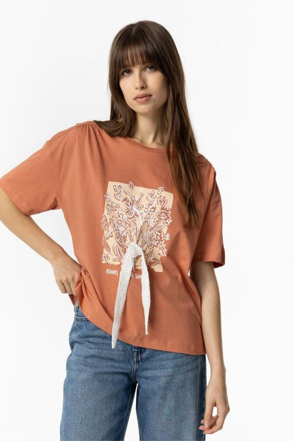 Springfield T-Shirt Print vorne mit Applikation orange