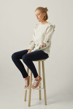 Springfield Floral sweatshirt with embroidered sleeves camel