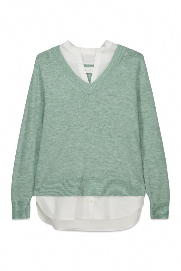 Springfield Mixed media mandarin collar jumper blue