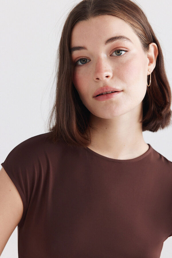 Springfield Bimaterial midi dress brown