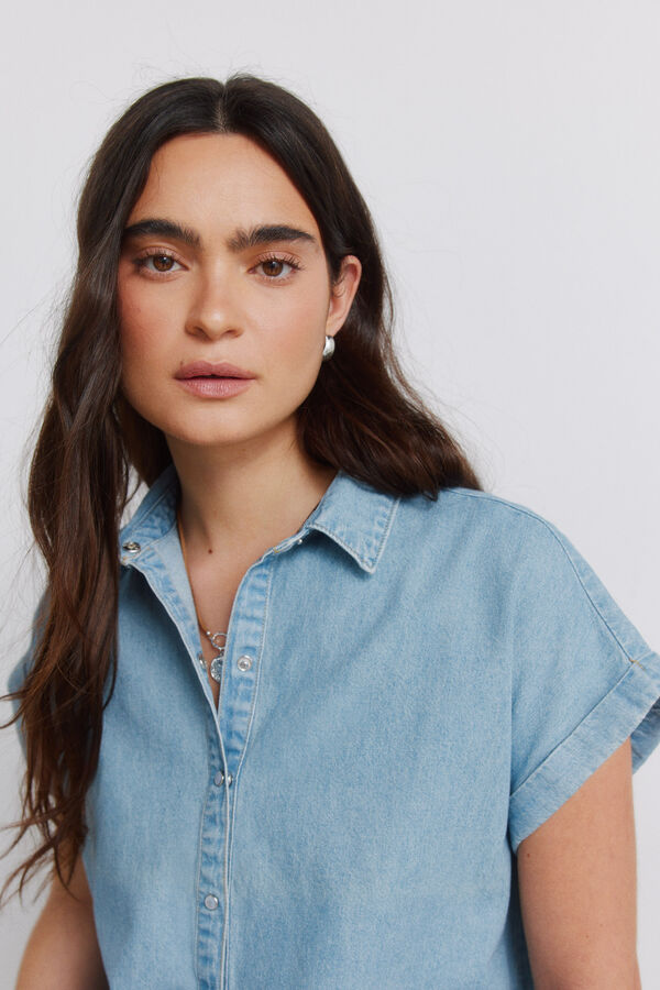 Springfield Camisa denim de manga curta azul