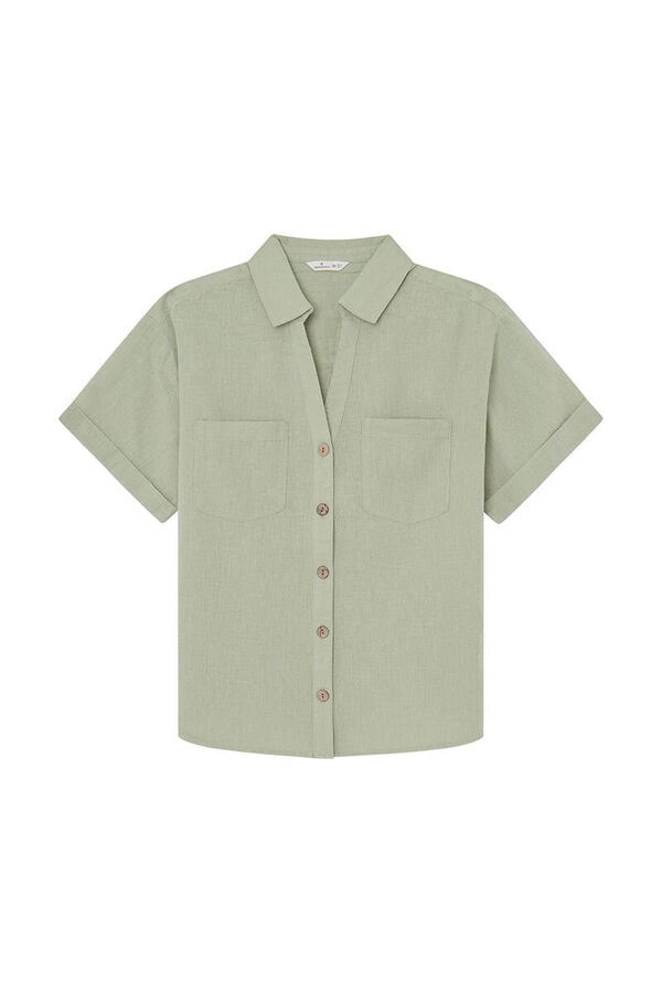 Springfield Camisa com bolsos Camisa de linho de algodão verde