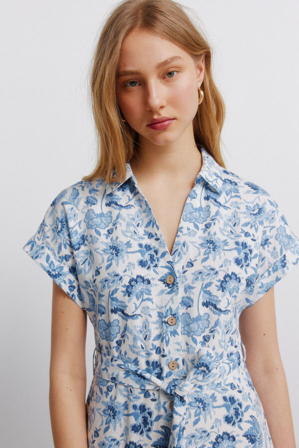 Springfield Printed linen shirt dress brown