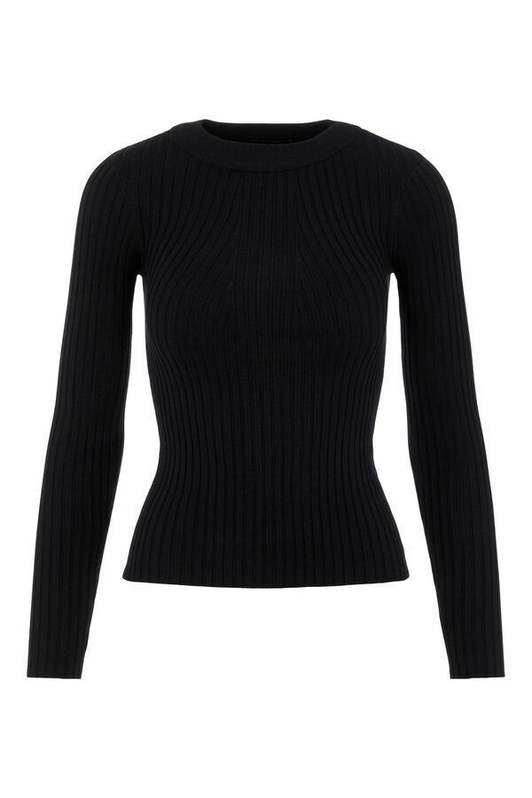 Springfield Basic jersey-knit jumper with ribbed construction and round neck. Long sleeves. crna