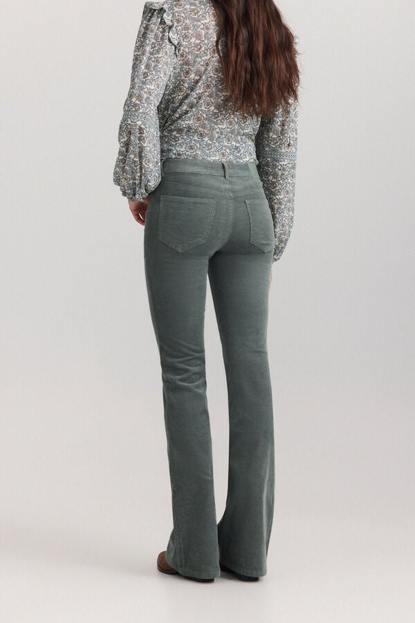 Springfield Pantalon flare en velours c&ocirc;tel&eacute; vert