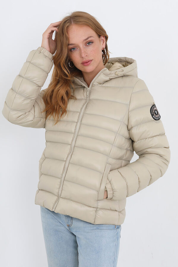 Springfield Quilted puffer jacket with hood smeđa