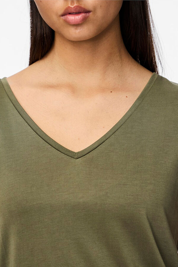 Pieces T-shirt b&aacute;sica fluida verde