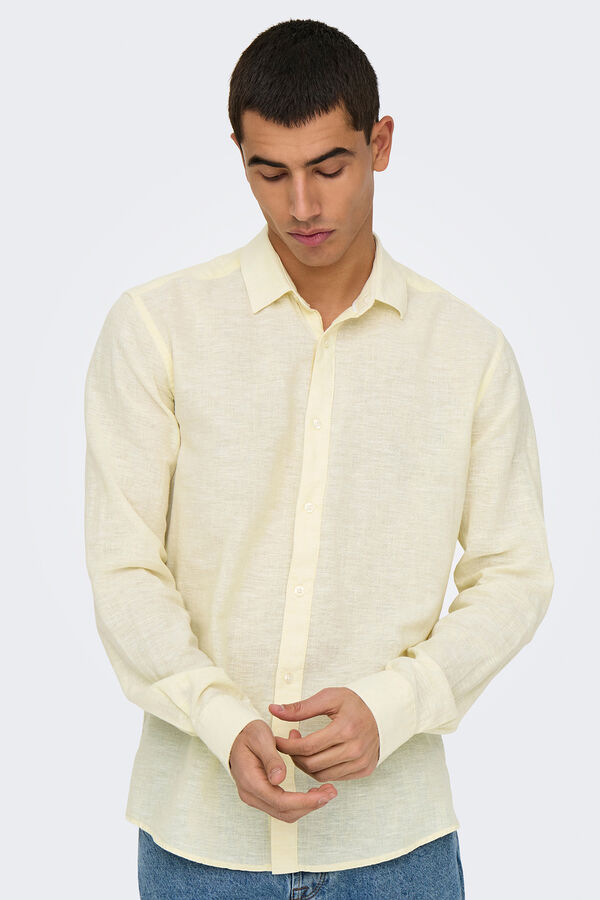Only & Sons Camisa manga larga lino amarillo