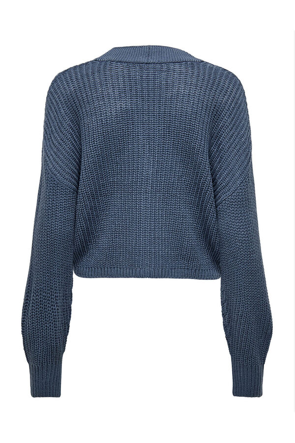 Only Casaco de malha fecho de bot&otilde;es azul