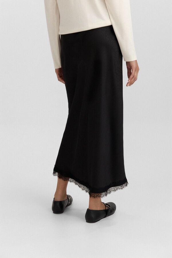 Springfield Jupe midi satin&eacute;e en dentelle noir