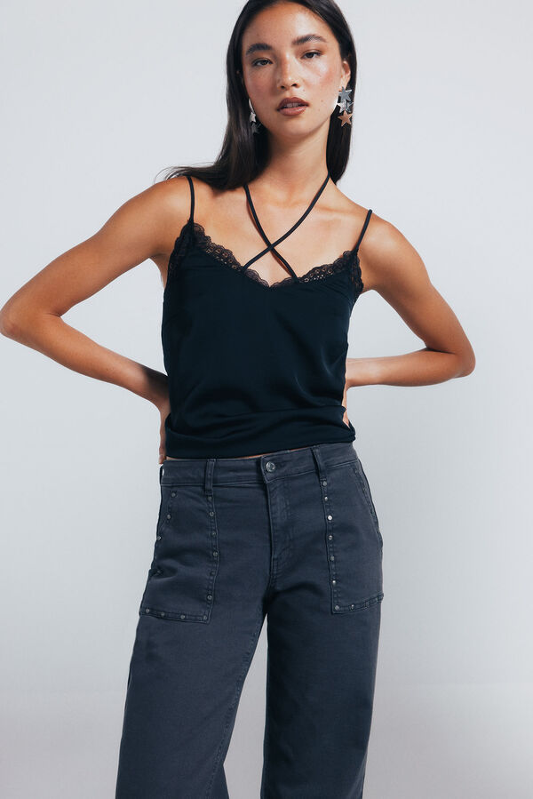 Springfield Studded culottes jeans grey