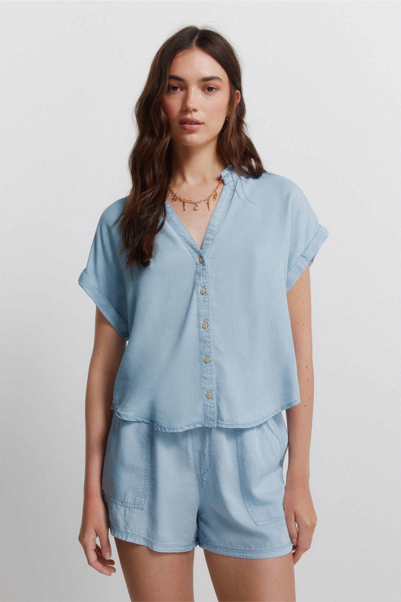 Springfield Denim mandarin collar blouse