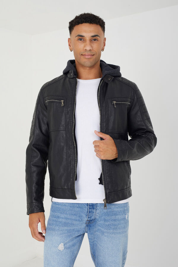 Brave Soul Casaco de motociclista com capuz preto