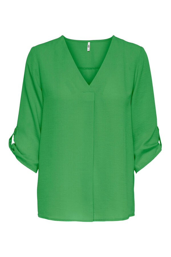 Springfield V-neck blouse with 3/4-length sleeves green