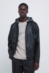 Springfield Faux leather jacket with hood black