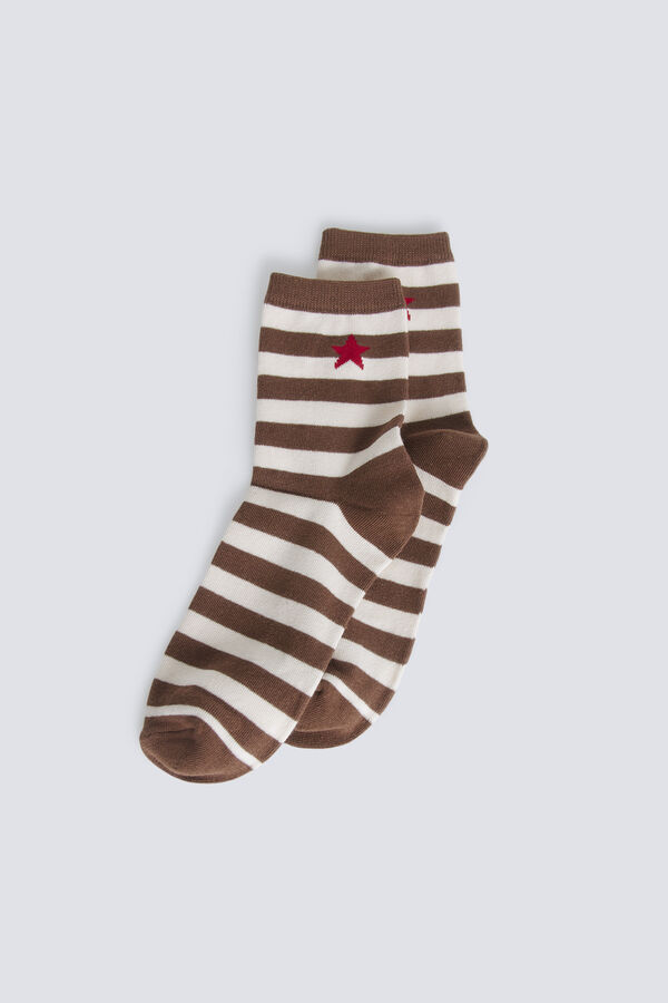 Springfield Long striped star print sock brown