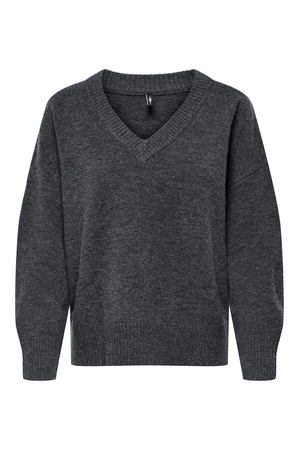 Only Camisola com gola em V cinzento