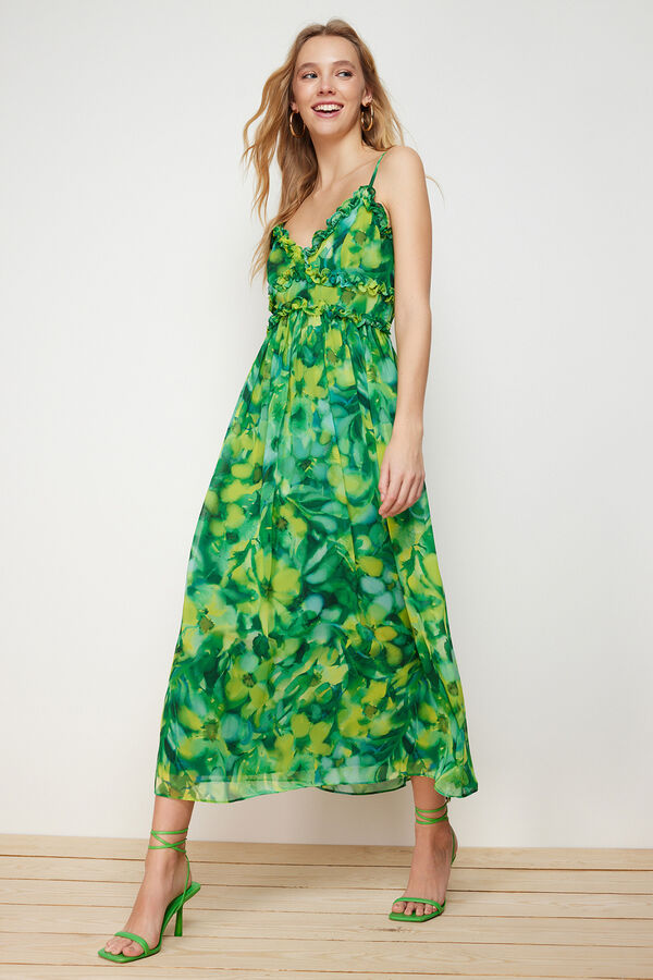 Trendyol Vestido largo estampado verde