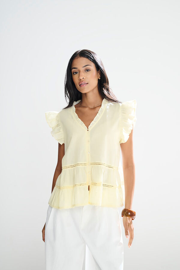 JDY Blusa com folhos estampado