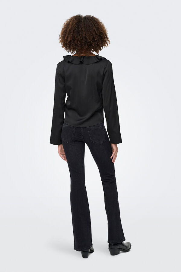 Only Satin-Finish blouse with ruffle black