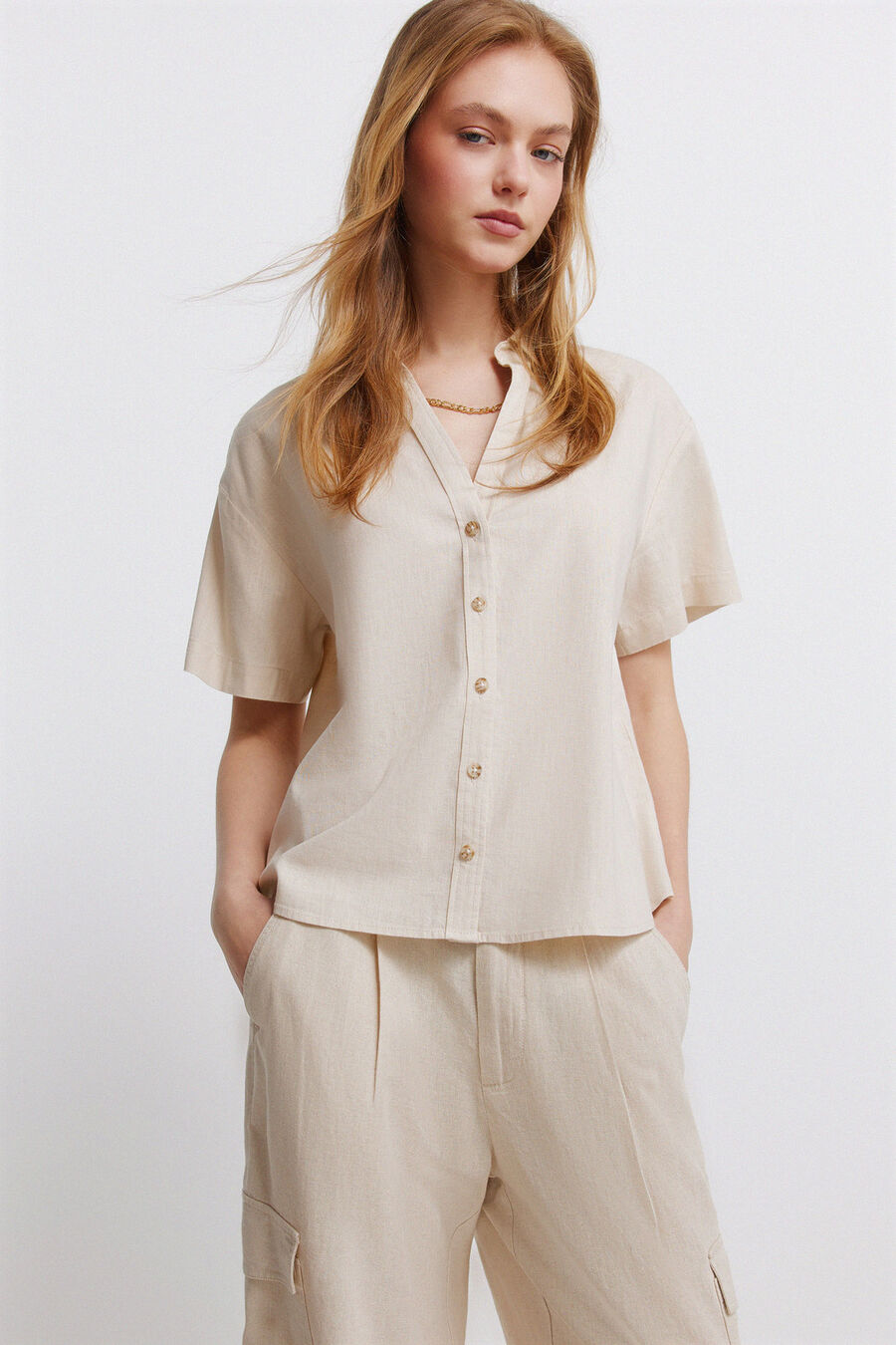 Camisa lino manga corta