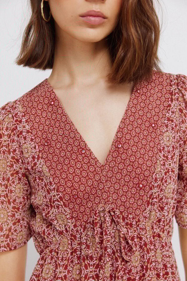 Springfield Border print neckline midi dress red