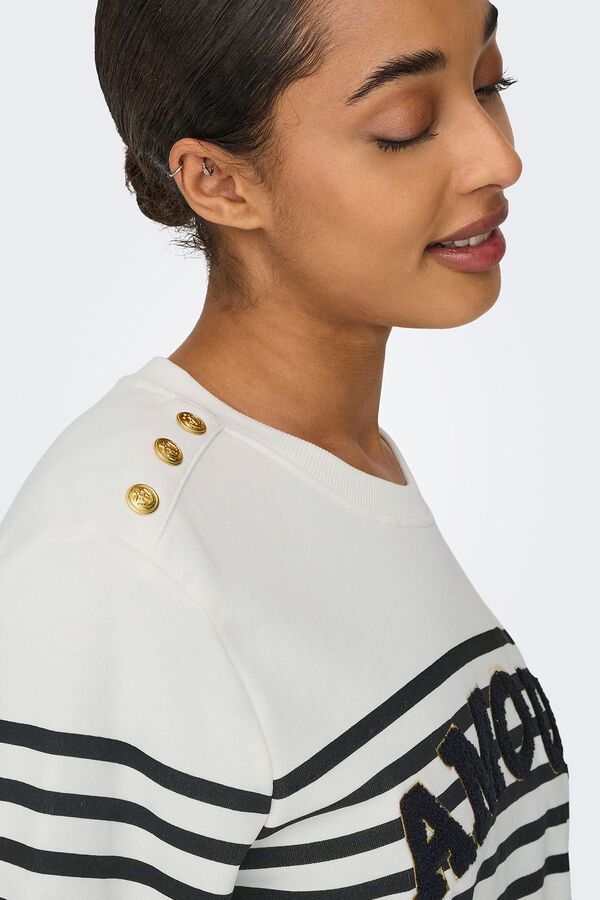 Only Streifen Sweatshirt mit Zeichnung vorne Wei&szlig;