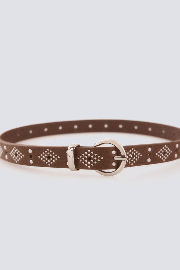 Springfield Studded round buckle belt nude
