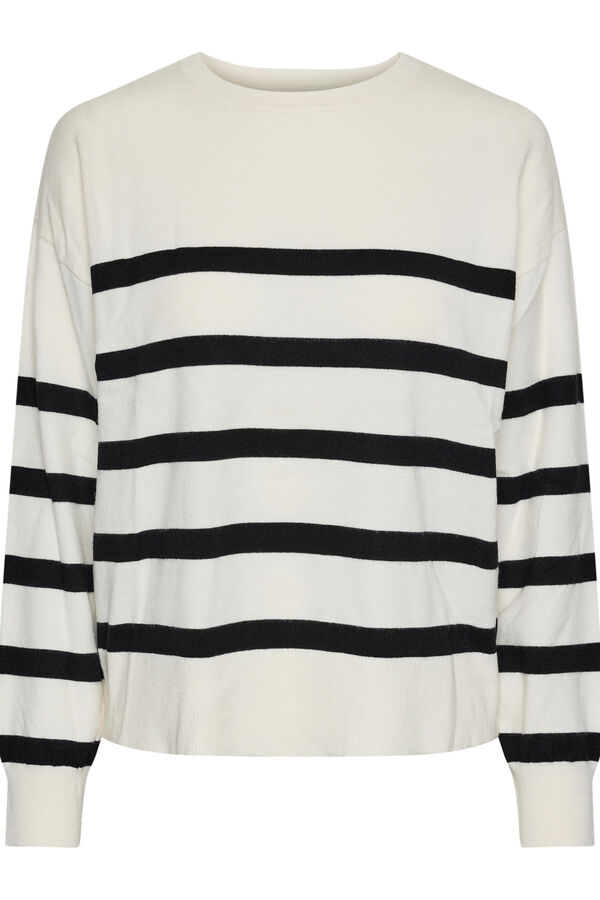 Pieces Pullover Streifen Rundhalsausschnitt Weiß