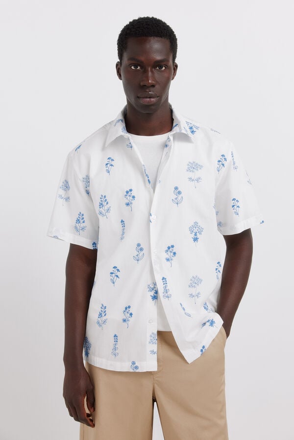 Springfield Floral embroidered short sleeve shirt white
