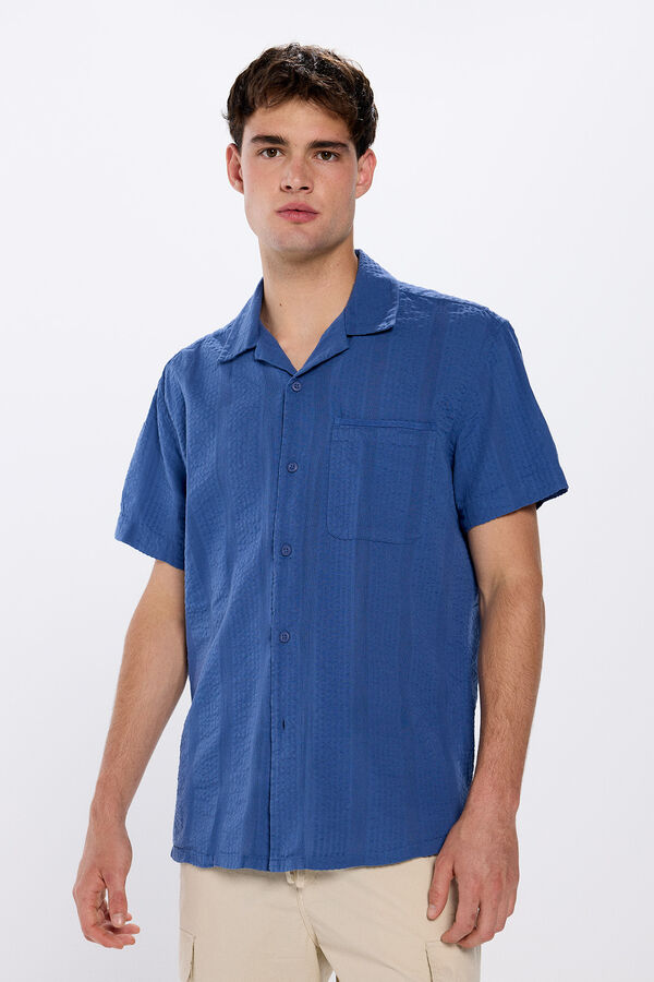 Springfield Camisa de manga corta jacquard ligera azul