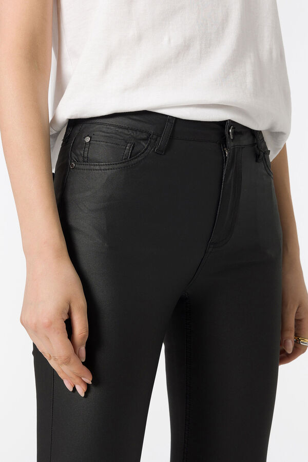 Springfield Megan cropped flared coated high-rise trousers black