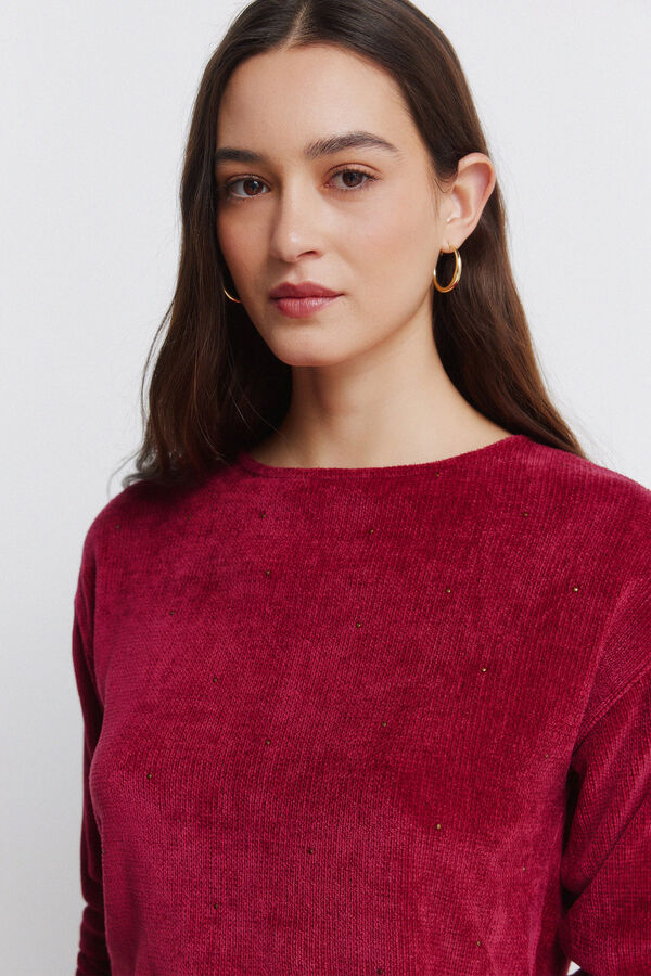 Springfield Camiseta chenilla tachas burdeos