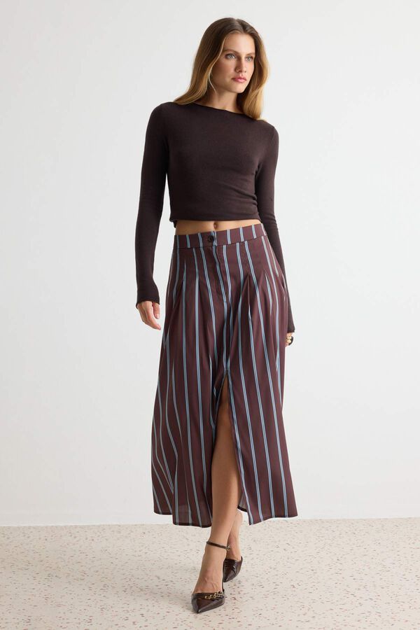 Trendyol Saia midi &agrave;s riscas cru