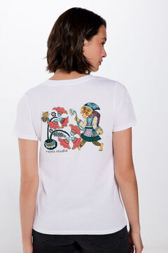 Springfield Grafik-T-Shirt Rücken „Roots Studio“ blanco