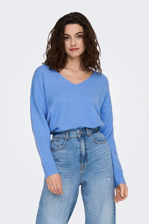 Only Jersey de cuello pico azul