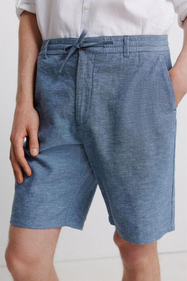 Springfield Bermuda en lin coupe slim confortable bleu