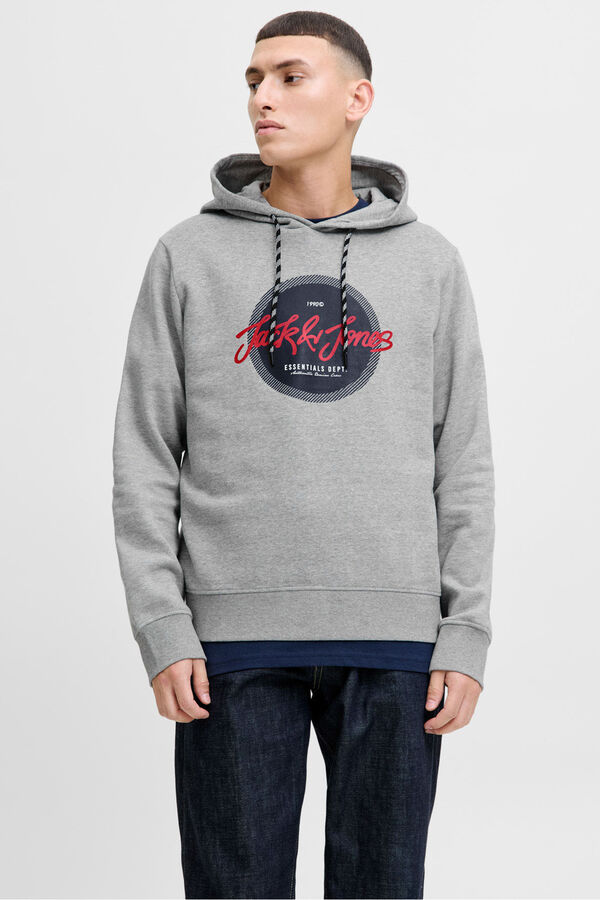 Jack & Jones Sudadera logo con capucha gris