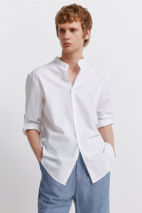 Springfield Linen mandarin collar shirt white