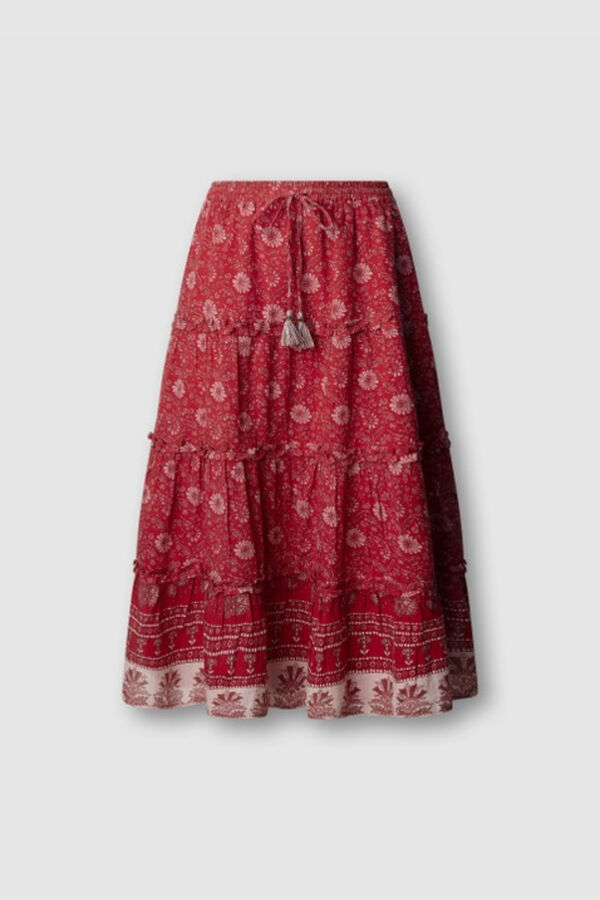 Pepe Jeans Long skirt with elasticated bands red