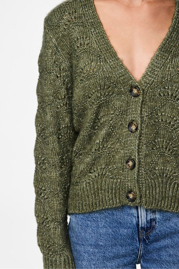 Pieces Openwork Buttoned Cardigan vert