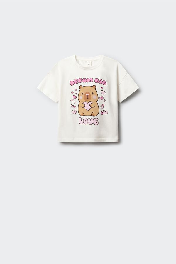 Springfield Kids Camiseta manga corta capybara ni&ntilde;a marfil