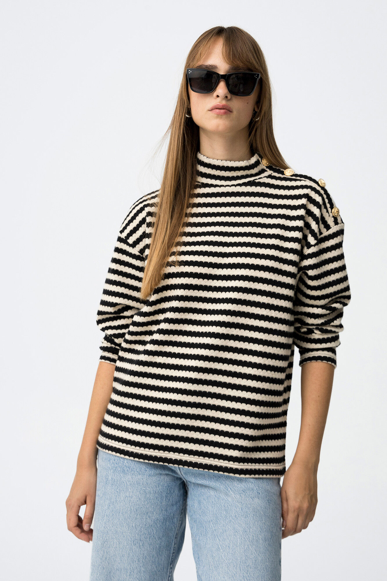 Tiffosi Jersey de punto a rayas con botones decorativos