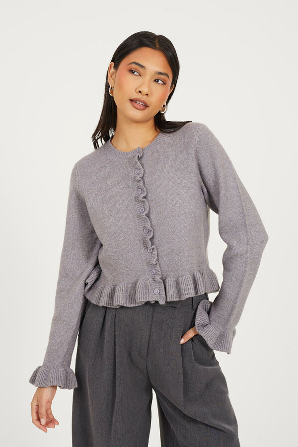 Brave Soul C&aacute;rdigan de punto con volantes gris