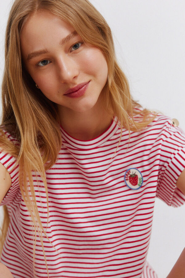 Springfield Striped button T-shirt red