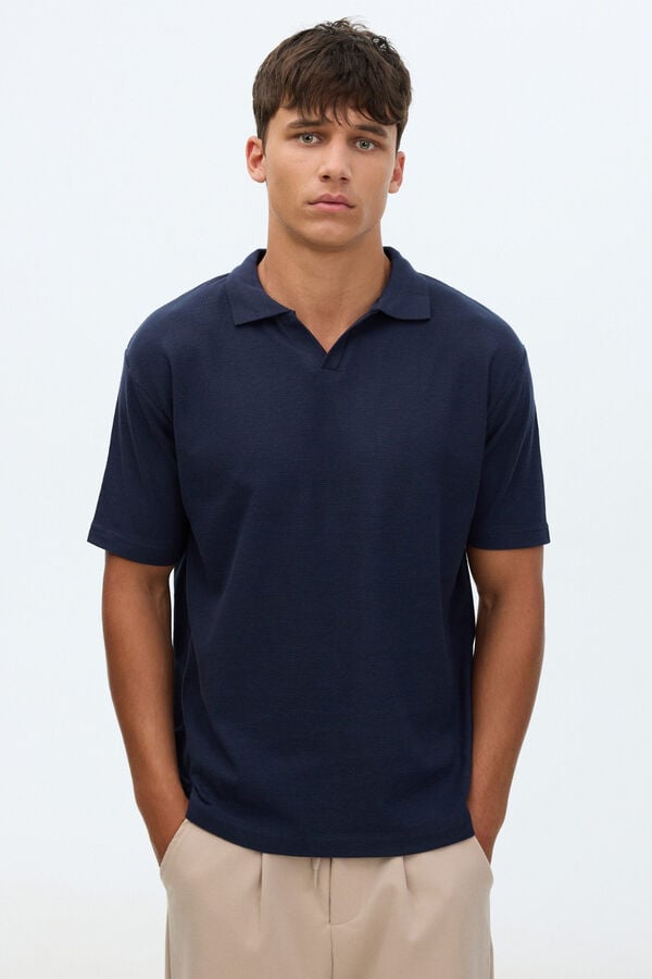 Inside Plain short sleeve polo shirt blue