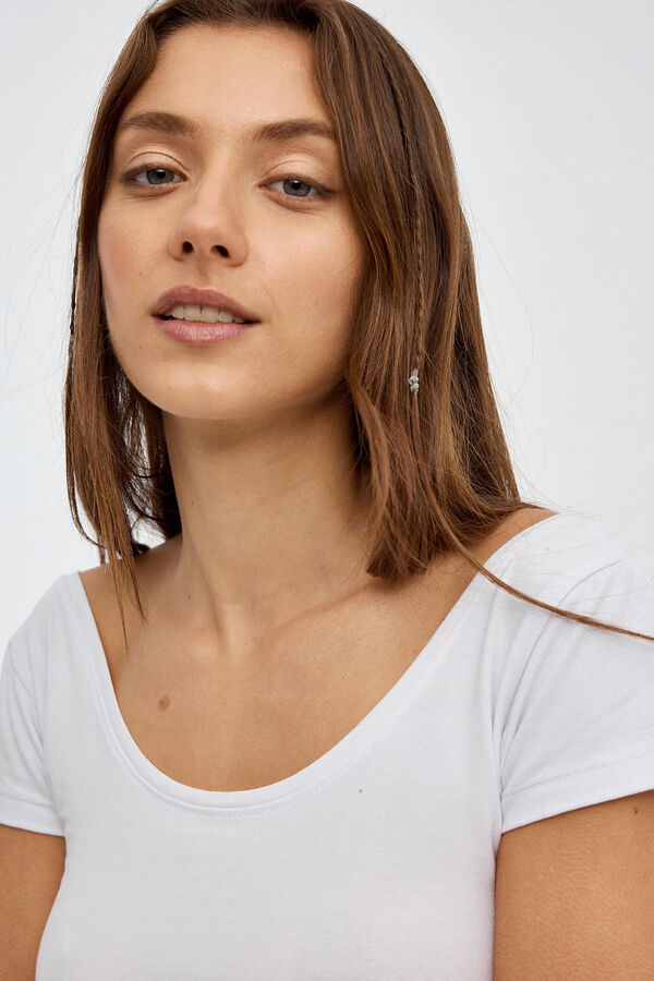Springfield T-shirt Cropped Decote Costes branco