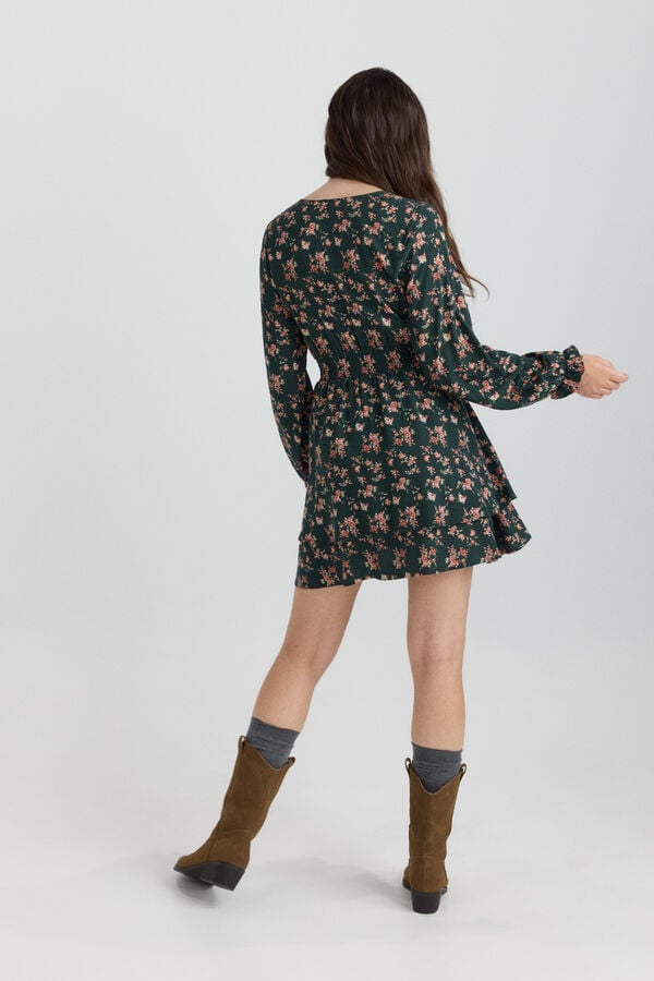 Springfield Printed ruffle short dress green
