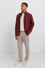 Springfield Structured linen comfort slim fit trousers nude